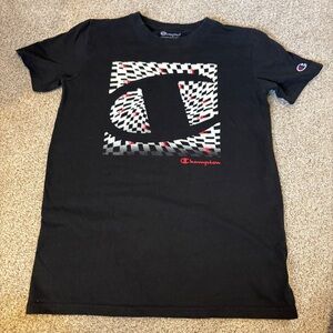 Champion Black T-Shirt with Red Logo Youth Size XL sporty athletic
